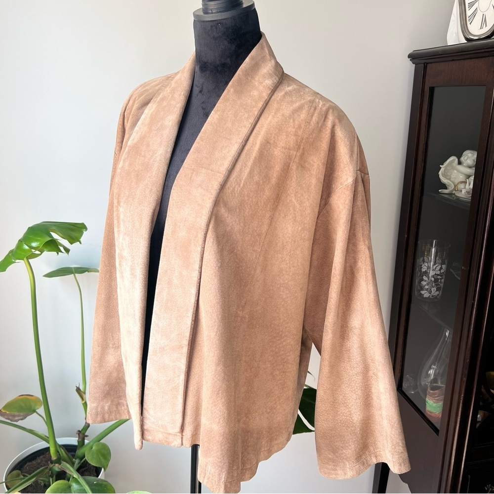 Vintage Suede Open-Front Women's Jacket in Light Tan